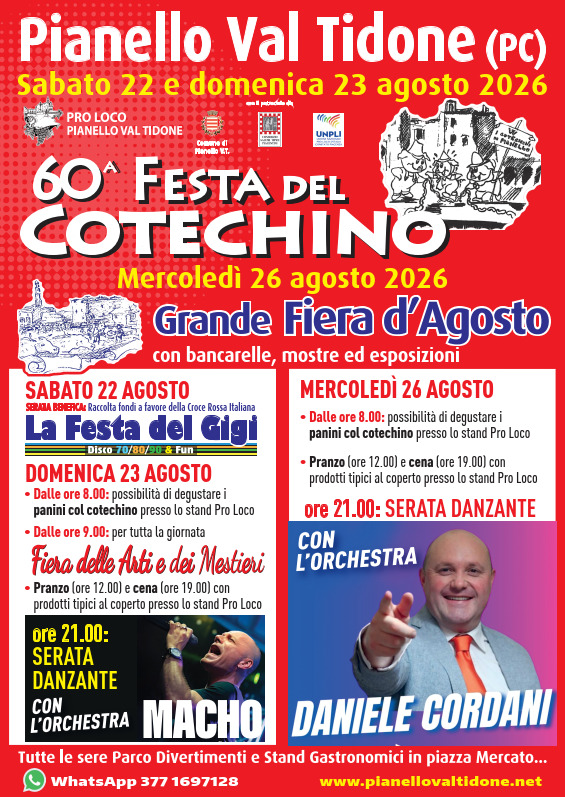 Locandina ufficiale della 60ª Festa del Cotechino e della Grande Fiera d’Agosto 2026